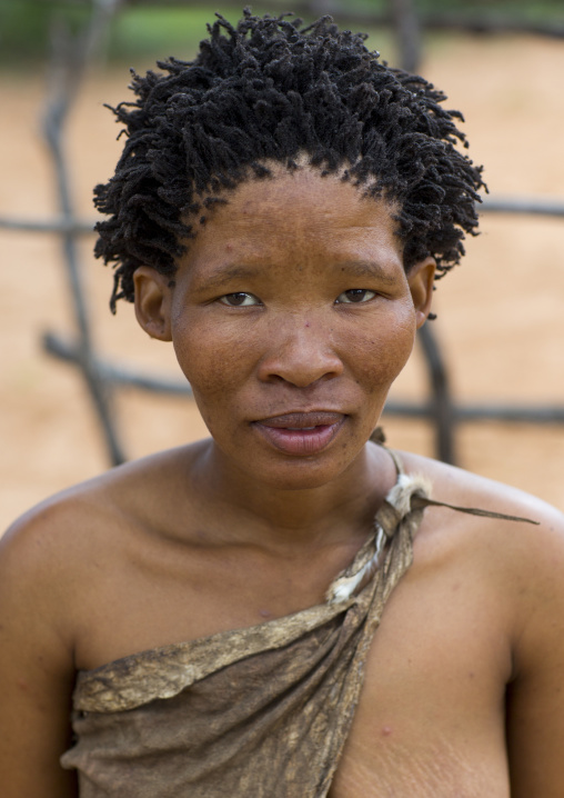 Bushman Woman With Traditional Hairstyle, Tsumkwe, Namibia