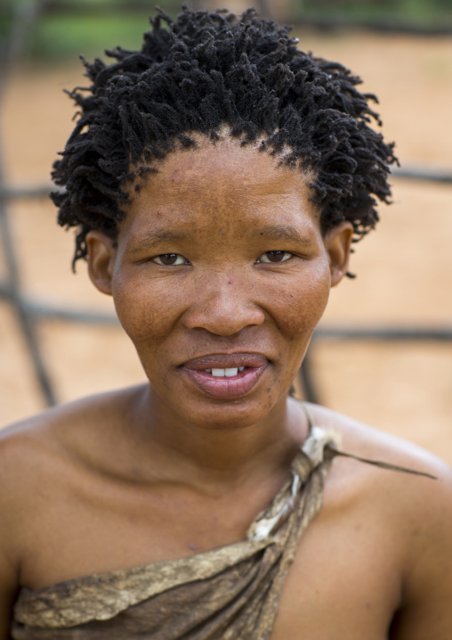 Bushman Woman With Traditional Hairstyle, Tsumkwe, Namibia