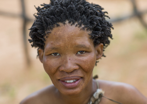 Bushman Woman With Traditional Hairstyle, Tsumkwe, Namibia