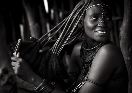 Himba Woman Taking Care Of Her Hair, Epupa, Namibia