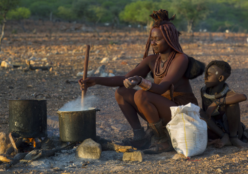 Himba Woman Cooking, Epupa, Namibia