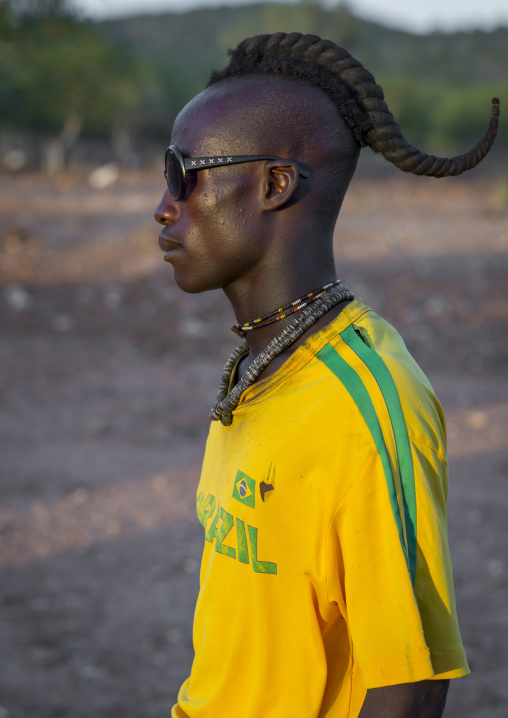 Himba Single Man With A Brazil Football Shirt, Epupa, Namibia