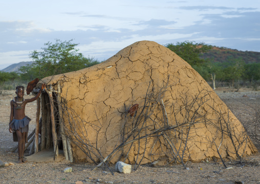 Girl Of Himba Tribe Standing In Door Of Shack, Epupa, Namibia