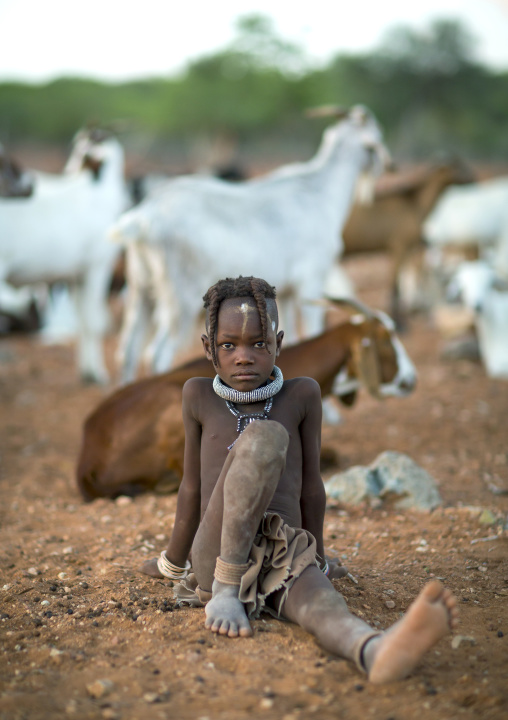 Young Himba Girl With Ethnic Hairstyle, Epupa, Namibia