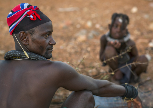 Himba Family In Front Of The Sacred Fire, Epupa, Namibia