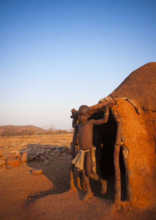 Girl Of Himba Tribe Standing In Door Of Shack, Epupa, Namibia