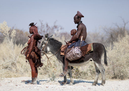 Himba Family With A Donkey, Namibia