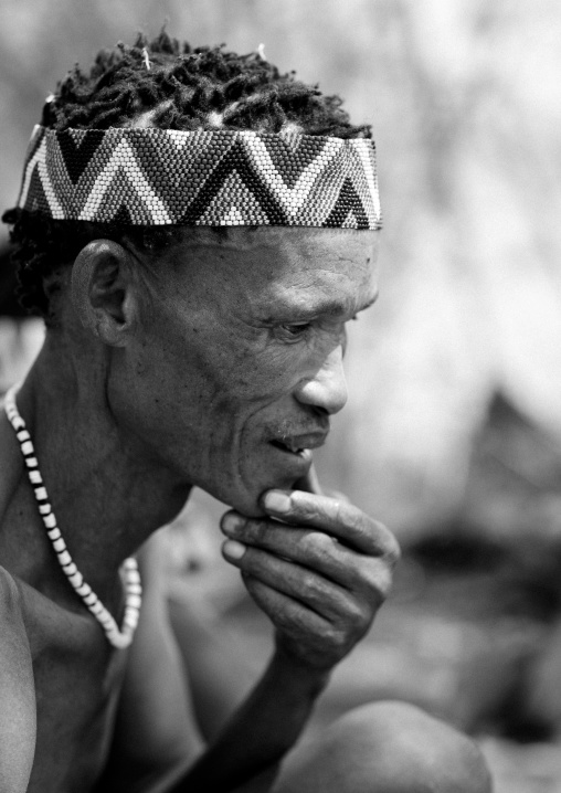 San Man Wearing A Beaded Headband, Namibia