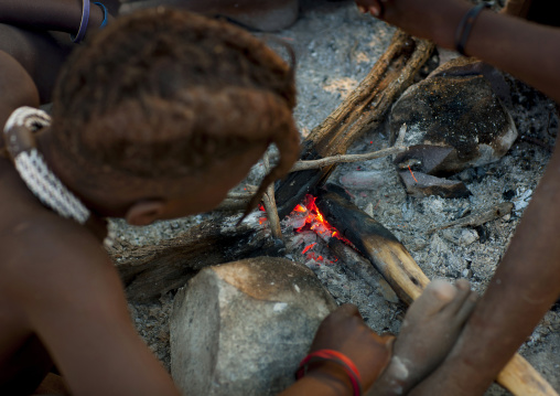 Sacred Fire In Himba Tribe, Ruacana, Namibia