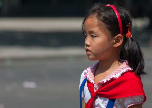 Portrait of a North Korean pioneer girl, Pyongan Province, Pyongyang, North Korea