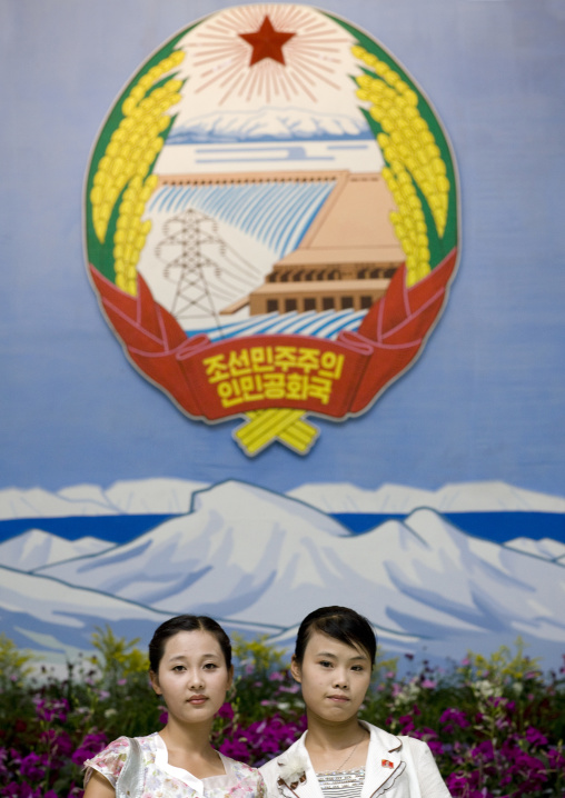 North Korean young women in the international Kimilsungia and Kimjongilia festival, Pyongan Province, Pyongyang, North Korea