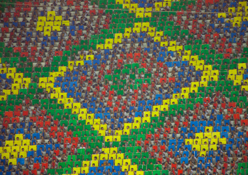 Children pixels holding up colored boards during Arirang mass games in may day stadium, Pyongan Province, Pyongyang, North Korea