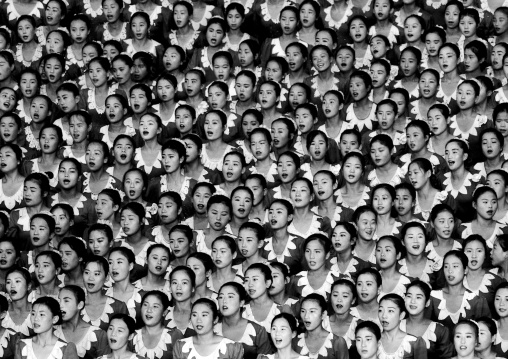 North Korean gymnasts performing during Arirang mass games in may day stadium, Pyongan Province, Pyongyang, North Korea