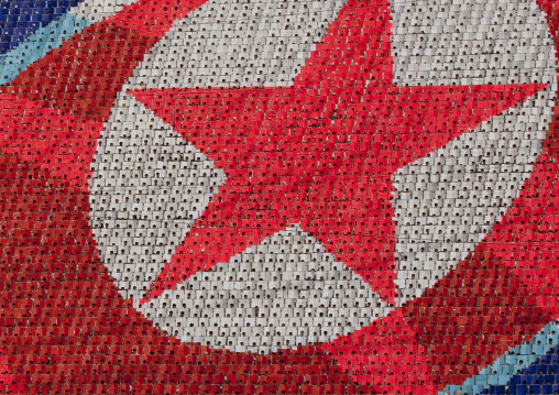 North Korean flag made by human pixels holding up colored boards during Arirang mass games in may day stadium, Pyongan Province, Pyongyang, North Korea