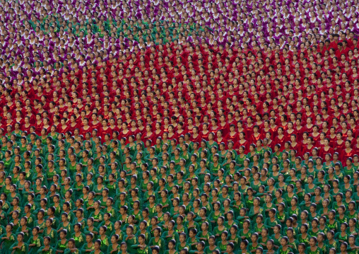 North Korean gymnasts performing during Arirang mass games in may day stadium, Pyongan Province, Pyongyang, North Korea