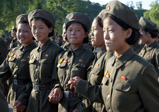 North Korean soldiers in the street, Pyongan Province, Pyongyang, North Korea