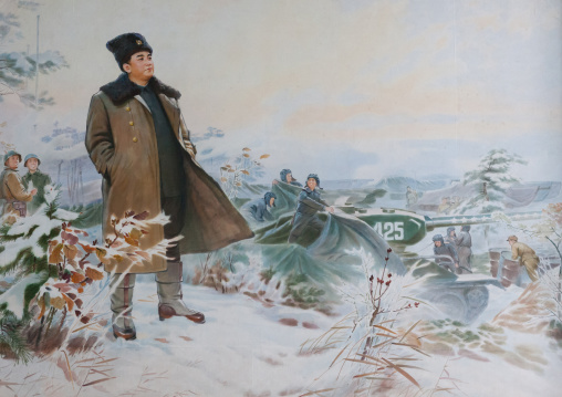 Kim Il-sung propaganda fresco in the victorious fatherland liberation war museum, Pyongan Province, Pyongyang, North Korea