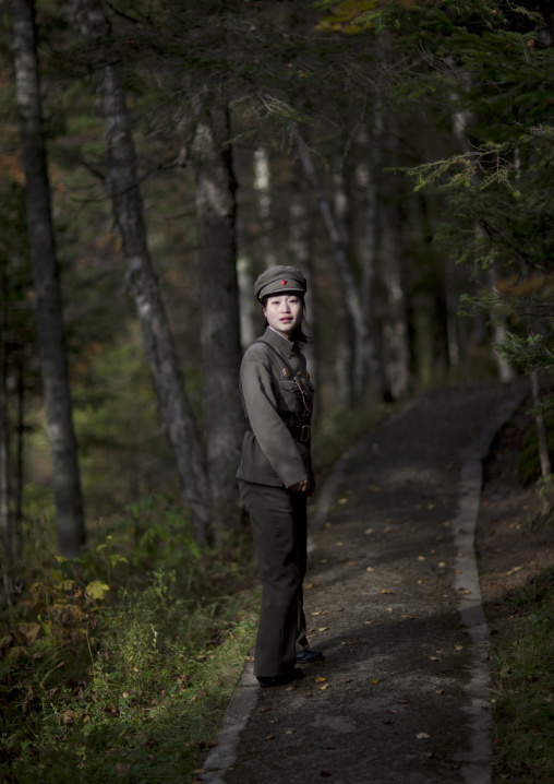 North Korean female guide at revolutionary site, Ryanggang Province, Chongbong, North Korea