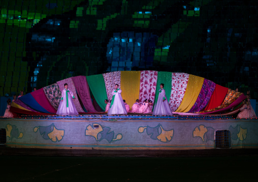 North Korean singrs during the Arirang mass games in may day stadium, Pyongan Province, Pyongyang, North Korea