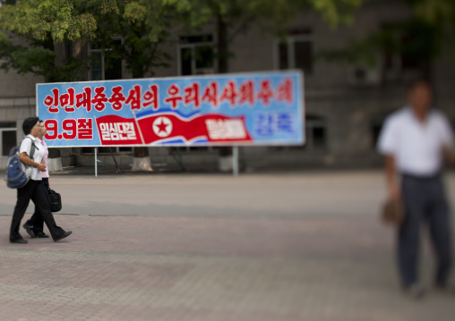 Propaganda billboard for the day of the foundation of the republic, Pyongan Province, Pyongyang, North Korea