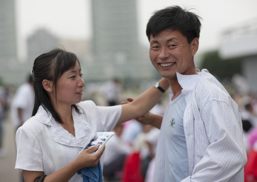 North Korean students before a mass dance performance on september 9 day of the foundation of the republic, Pyongan Province, Pyongyang, North Korea