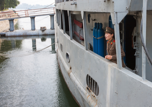 North Korean guide in Uss Pueblo spy ship, Pyongan Province, Pyongyang, North Korea