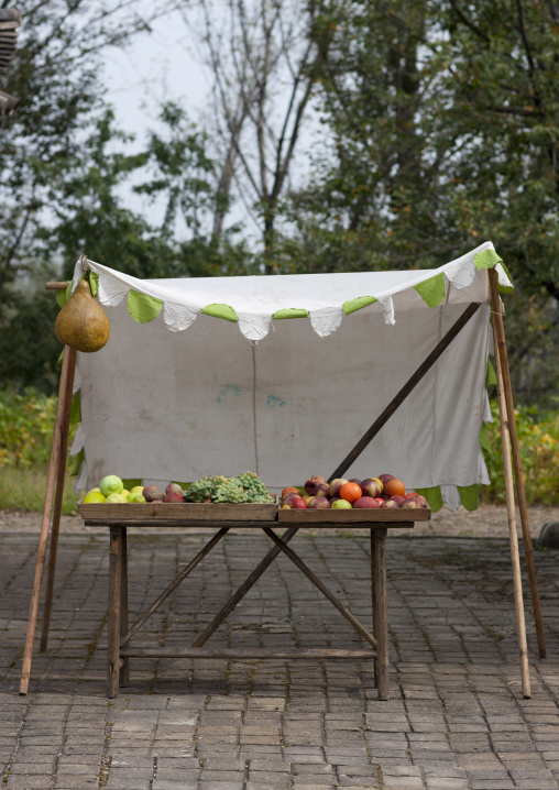 Fake fruits stand at Pyongyang film studio, Pyongan Province, Pyongyang, North Korea