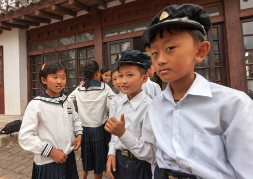 North Korean young actors during a movie shooting in Pyongyang film studios, Pyongan Province, Pyongyang, North Korea