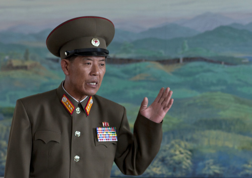 North Korean military officer in the section wall of the Demilitarized Zone, North Hwanghae Province, Panmunjom, North Korea