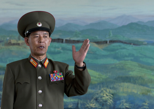 North Korean military officer in the section wall of the Demilitarized Zone, North Hwanghae Province, Panmunjom, North Korea