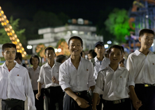 North Korean teenage boys in Kaeson youth park fun fair, Pyongan Province, Pyongyang, North Korea