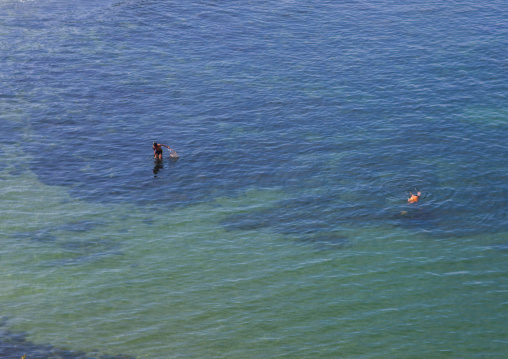 High angle view of norh Korean people having a swim in the sea, Kangwon Province, Wonsan, North Korea