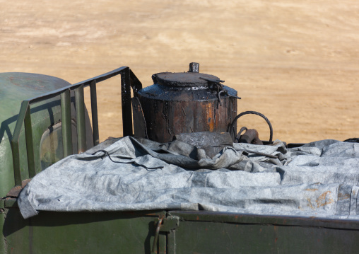 Barrel of a North Korean truck running on gasified wood, South Pyongan Province, Chongsan-ri Cooperative Farm, North Korea