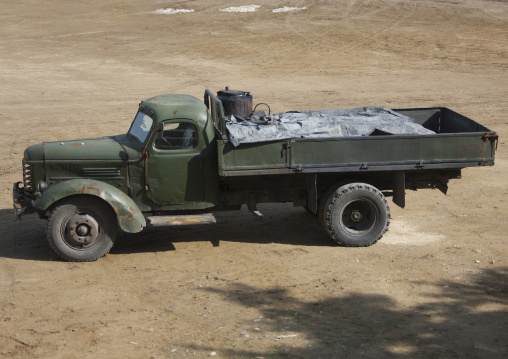 A North Korean truck running on gasified wood, South Pyongan Province, Chongsan-ri Cooperative Farm, North Korea