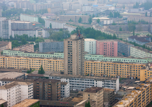 High angle view of buildings in the city center, Pyongan Province, Pyongyang, North Korea