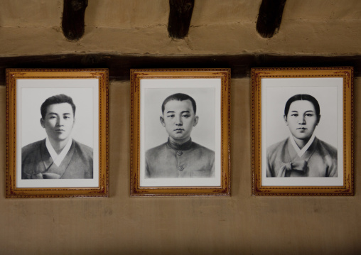 Portraits of Kim il sung's family in Mangyongdae which was the birthplace of North Korean leader Kim Il-sung, Pyongan Province, Pyongyang, North Korea