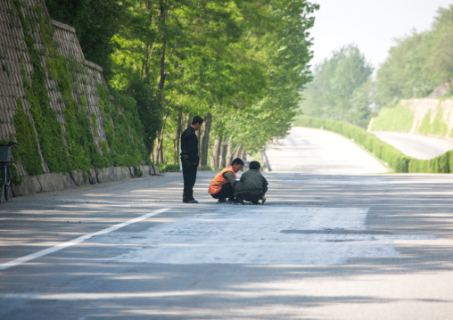 North Korean workers repairing the highway, Pyongan Province, Pyongyang, North Korea