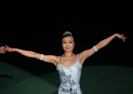 North Korean woman acrobat in a circus, Pyongan Province, Pyongyang, North Korea