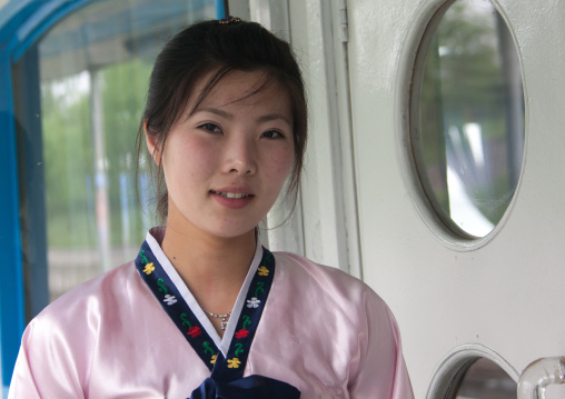 Portrait of a beautiful North Korean woman, Pyongan Province, Pyongyang, North Korea