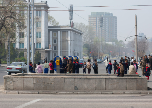 North Korean people using public phones, Pyongan Province, Pyongyang, North Korea