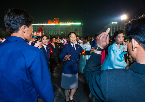 North Korean students dancing to celebrate april 15 the birth anniversary of Kim Il-sung, Pyongan Province, Pyongyang, North Korea