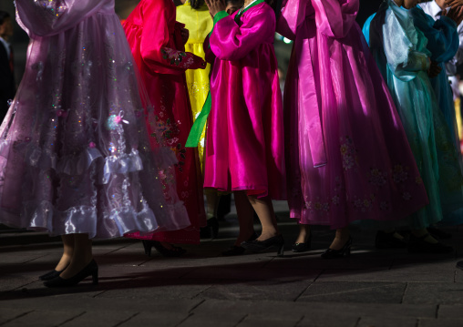 North Korean students dancing to celebrate april 15 the birth anniversary of Kim Il-sung, Pyongan Province, Pyongyang, North Korea