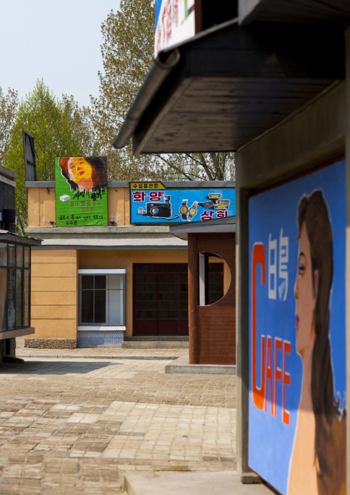 Fake shops set for movies in the Pyongyang film studio, Pyongan Province, Pyongyang, North Korea