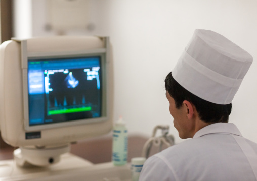 Monitor computer in hospital, Pyongan Province, Pyongyang, North Korea