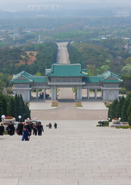 North Korean people going to Taesongsan revolutionary martyr's cemetery, Pyongan Province, Pyongyang, North Korea