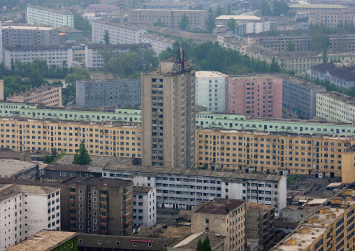 High angle view of buildings in the city center, Pyongan Province, Pyongyang, North Korea