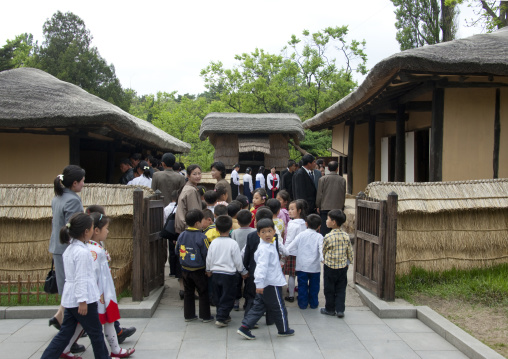 North Korean children visiting Mangyongdae which was the birthplace of North Korean leader Kim Il-sung, Pyongan Province, Pyongyang, North Korea