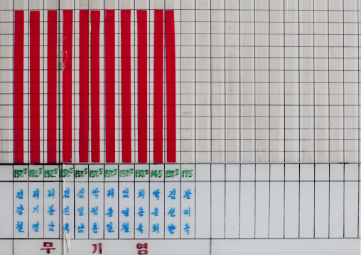 Statistics in a farm depicting the productivity, South Pyongan Province, Nampo, North Korea