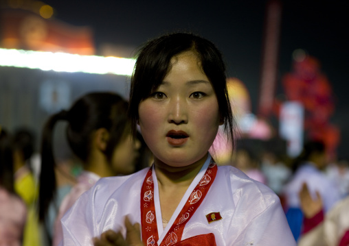 North Korean student dancing to celebrate april 15 the birth anniversary of Kim Il-sung, Pyongan Province, Pyongyang, North Korea