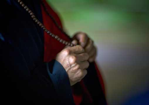 North Korean monk' hands in Pohyon-sa Korean buddhist temple, Hyangsan county, Mount Myohyang, North Korea